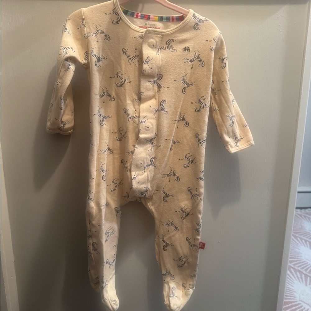 Magnetic Me Cream Footie Pajamas with Zebra Print